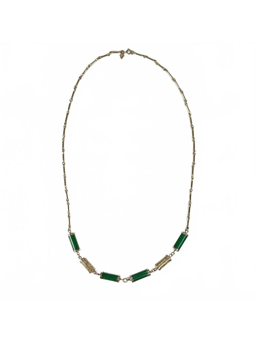 Vintage Sarah Coventry Chinese Lantern Green Faux Jade Gold Tone Necklace 26 in